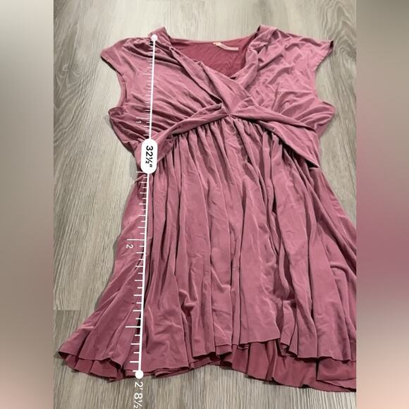 Free People Cupro Criss Cross Maeve Dusty Pink Short Sleeve Faux Wrap Mini Dress - Picture 10 of 10